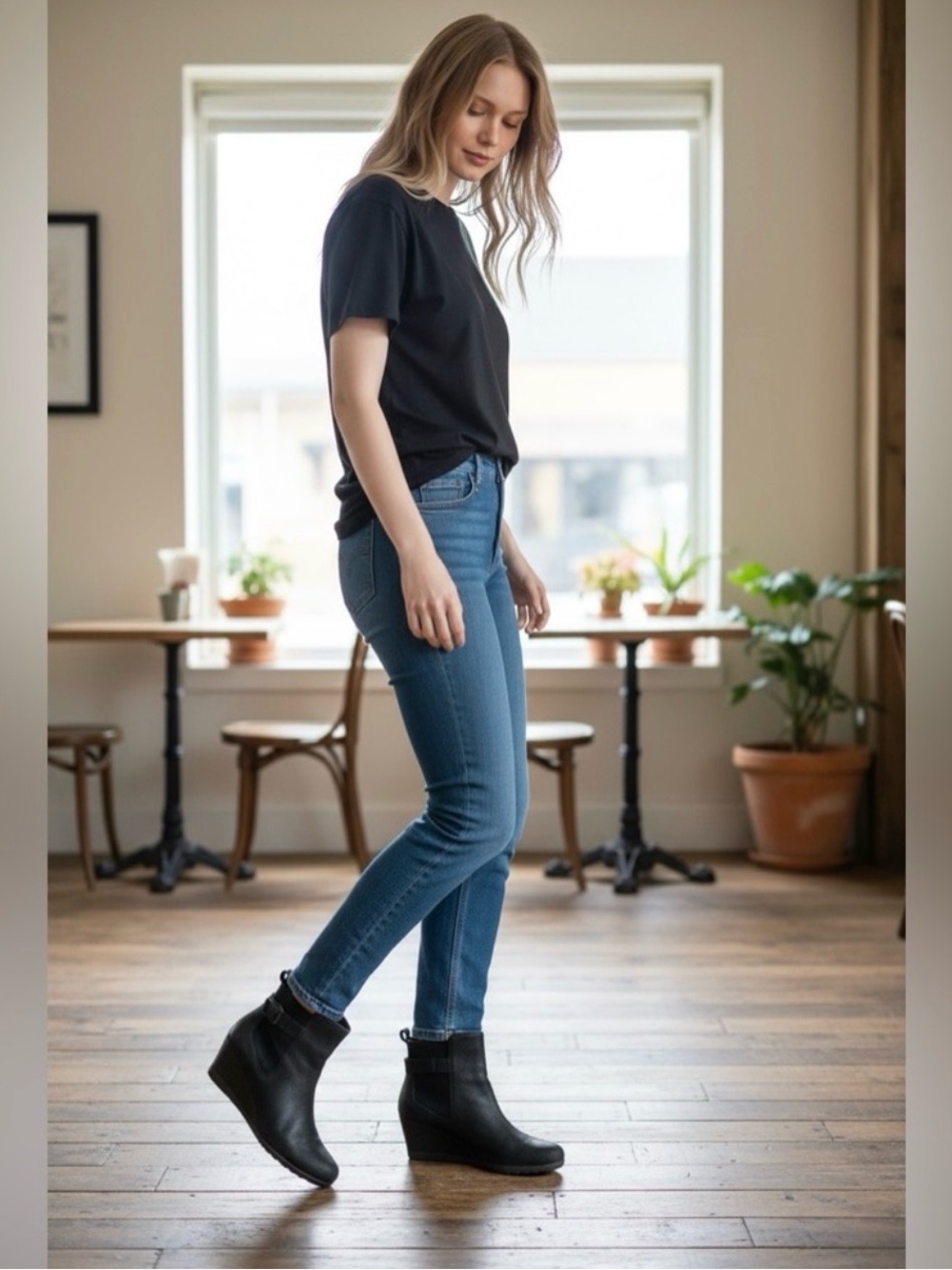 UGG Women’s Indra Waterproof Wedge Ankle Boots in Black Leather